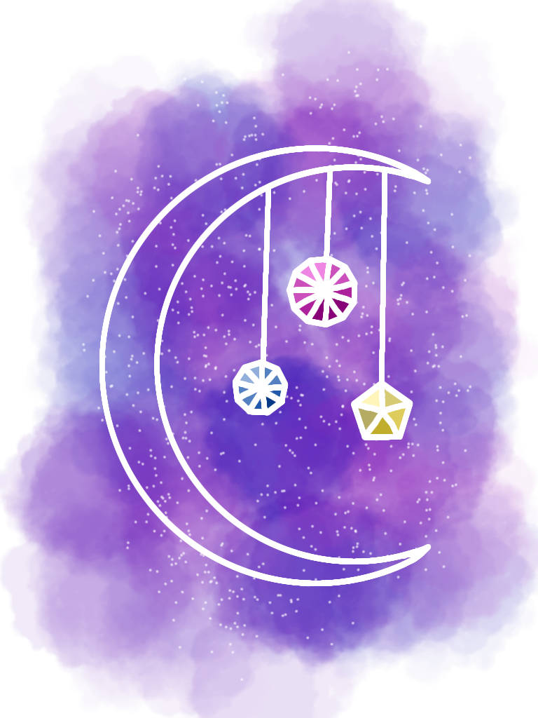 moon symbol, jewels, galaxy, watercolor, outline, transparent, minimalism